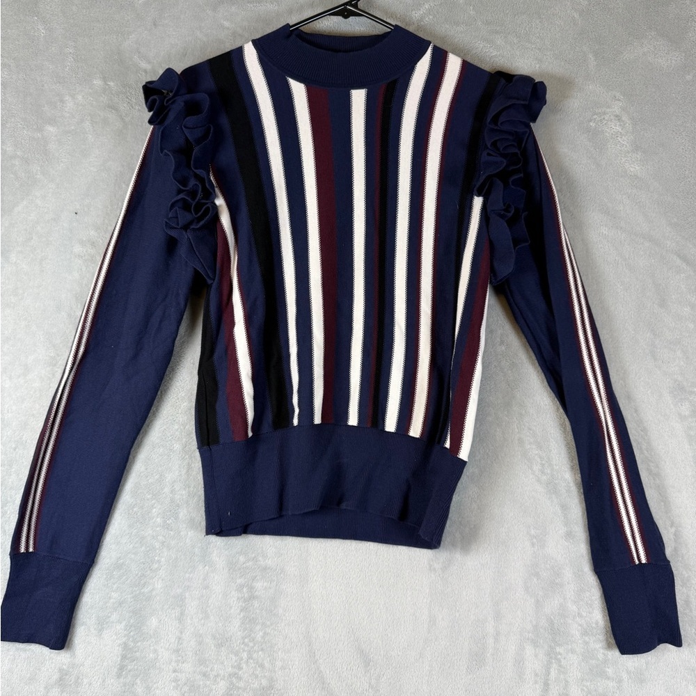 Halogen Navy Burgundy Ruffle Sleeve Sweater Size Medium